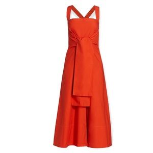 Proenza Schouler White Label Red Orange Poplin Apron Midi-Dress size 2